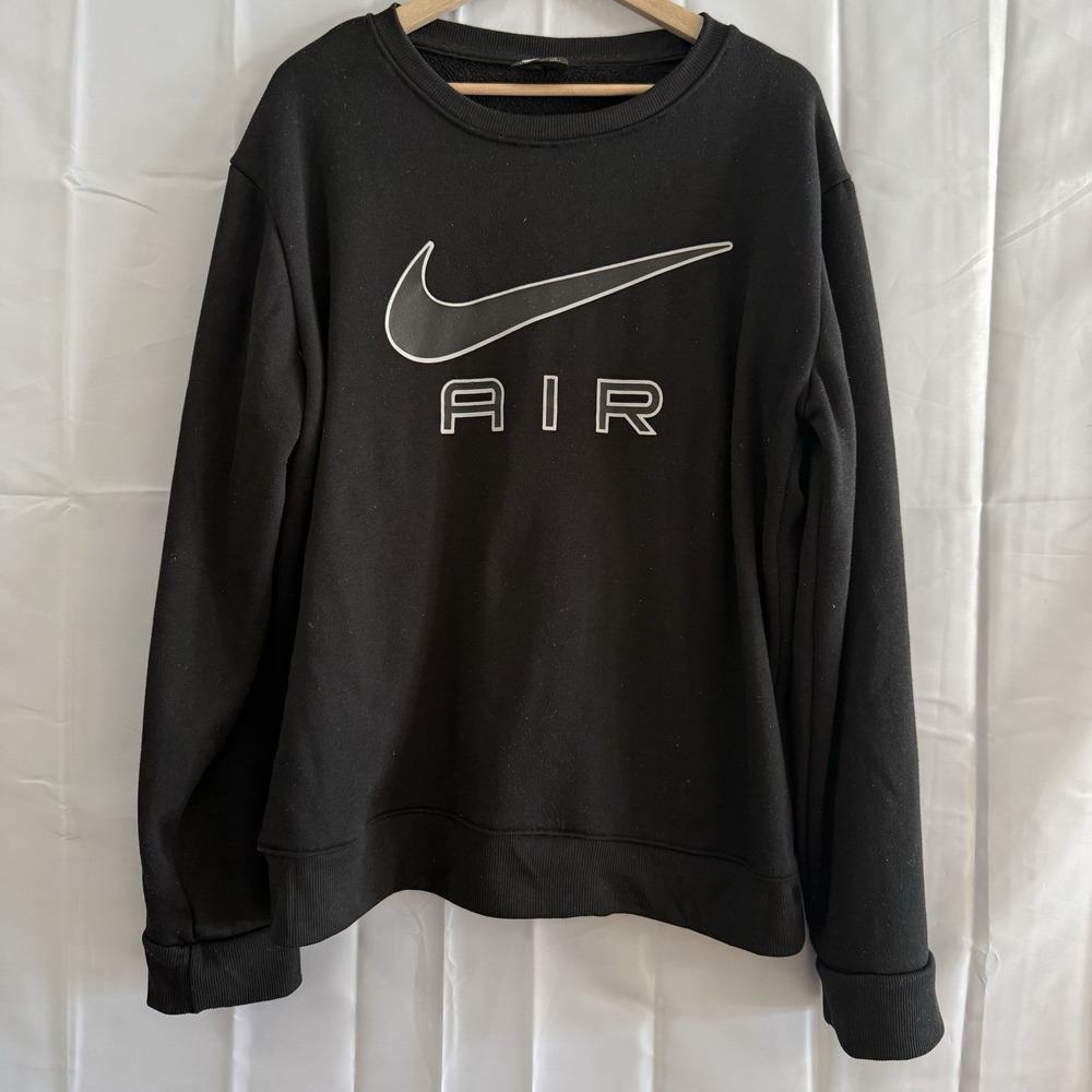 Nike Air Center‎ check Swoosh 2XL Pullover Sweatshirt Crewneck Black